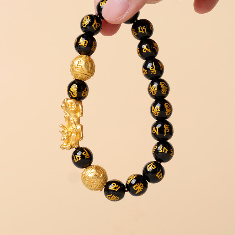 Bracelet de richesse PiXiu en obsidienne de 12 mm pour la chance Feng Shui