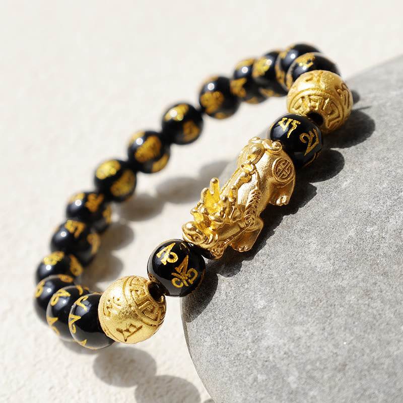 Bracelet de richesse PiXiu en obsidienne de 12 mm pour la chance Feng Shui