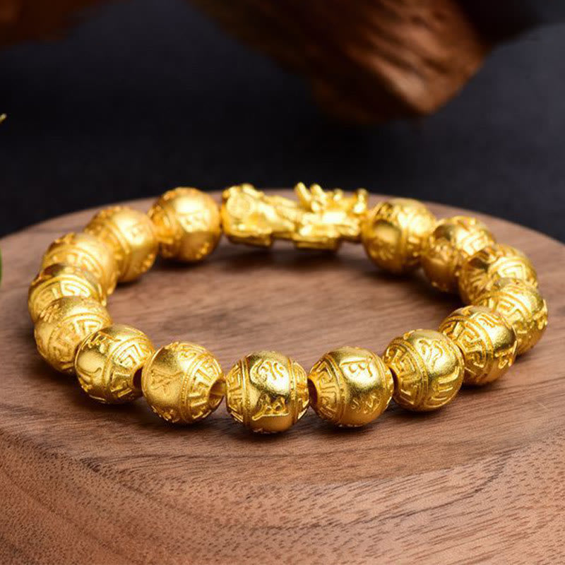 Bracelet de richesse sculpté Pixiu Om Mani Padme Hum de 12 mm