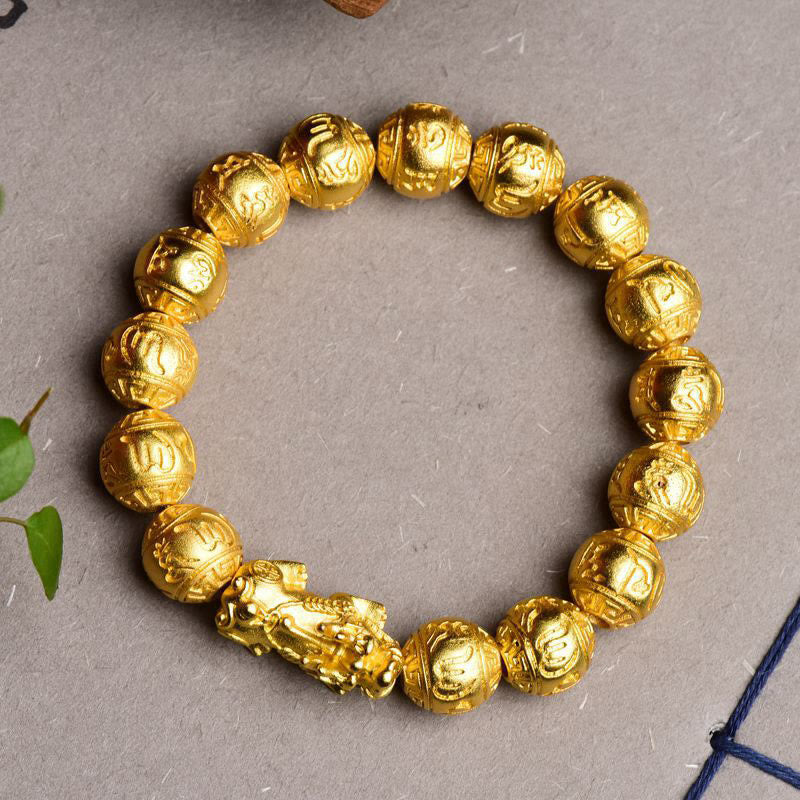 Bracelet de richesse sculpté Pixiu Om Mani Padme Hum de 12 mm