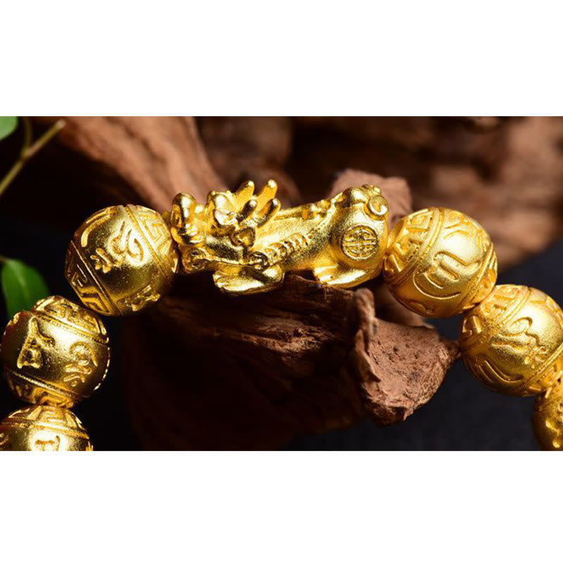 Bracelet de richesse sculpté Pixiu Om Mani Padme Hum de 12 mm