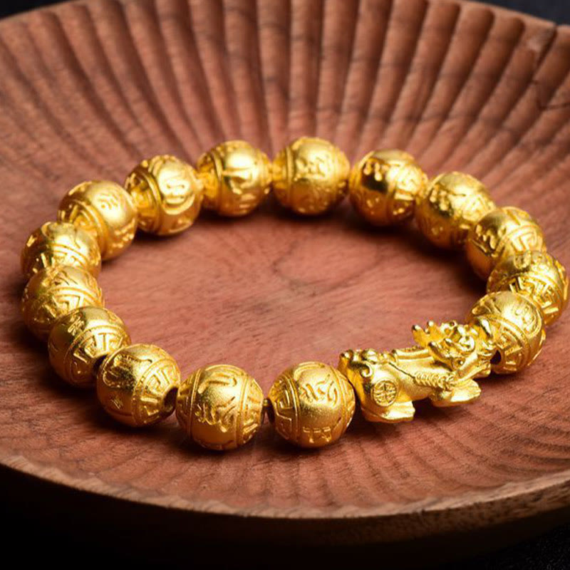 Bracelet de richesse sculpté Pixiu Om Mani Padme Hum de 12 mm