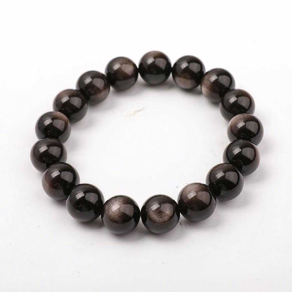 12mm Silver Obsidian Protection Bracelet