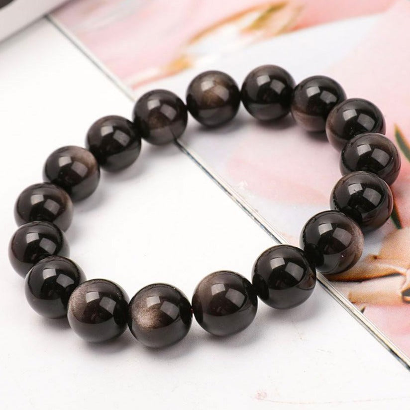 12mm Silver Obsidian Protection Bracelet