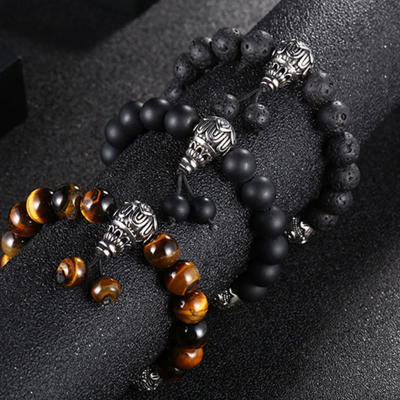 Bracelet de protection pour homme en œil de tigre de 12 mm avec acier titane