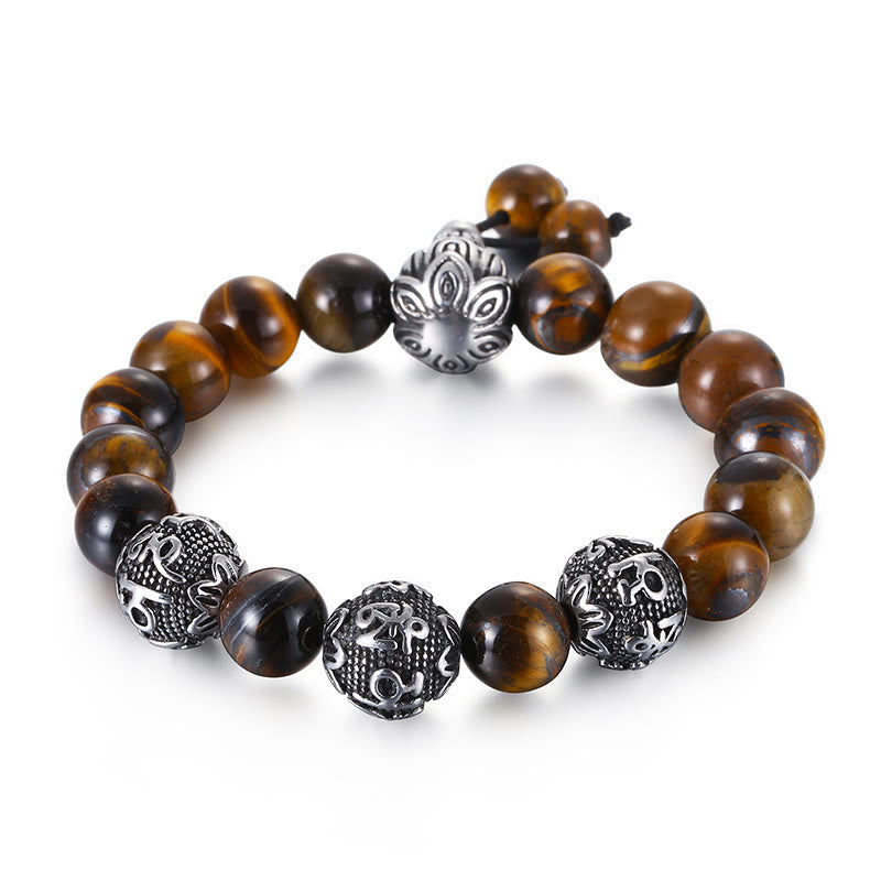 Bracelet de protection pour homme en œil de tigre de 12 mm avec acier titane