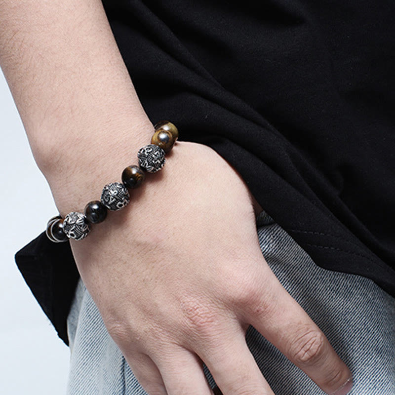 Bracelet de protection pour homme en œil de tigre de 12 mm avec acier titane