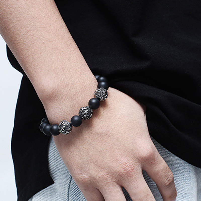 Bracelet de protection pour homme en œil de tigre de 12 mm avec acier titane
