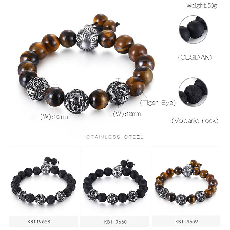 Bracelet de protection pour homme en œil de tigre de 12 mm avec acier titane
