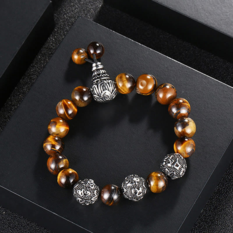 Bracelet de protection pour homme en œil de tigre de 12 mm avec acier titane