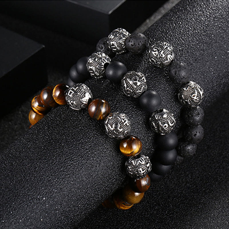 Bracelet de protection pour homme en œil de tigre de 12 mm avec acier titane