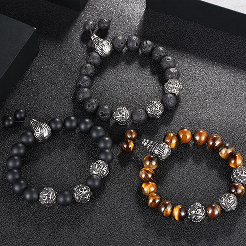 Bracelet de protection pour homme en œil de tigre de 12 mm avec acier titane
