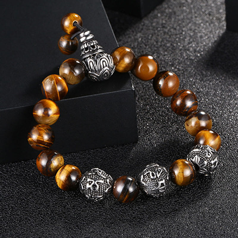 Bracelet de protection pour homme en œil de tigre de 12 mm avec acier titane