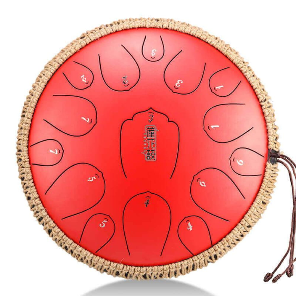 13-Inch Carbon Steel Tongue Drum 15 Notes in D Key - 13 Inches/15 Notes (D Major) / Red / Red Steel