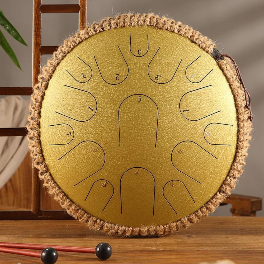 13-Inch Titanium Steel Tongue Drum 15 Notes in D & C Major - 13 Inches/15 Notes (D Major) / Gilt