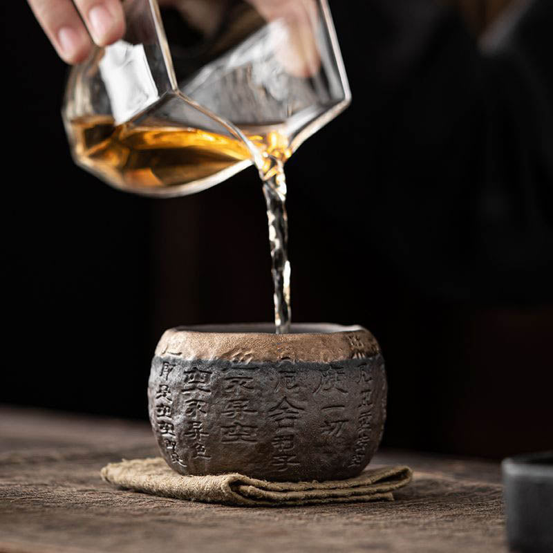 Tasse à thé Kung Fu en céramique gravée Heart Sutra de 130 ml