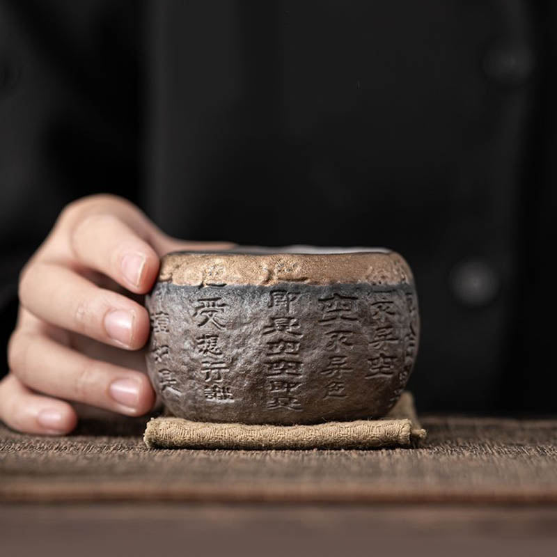 Tasse à thé Kung Fu en céramique gravée Heart Sutra de 130 ml