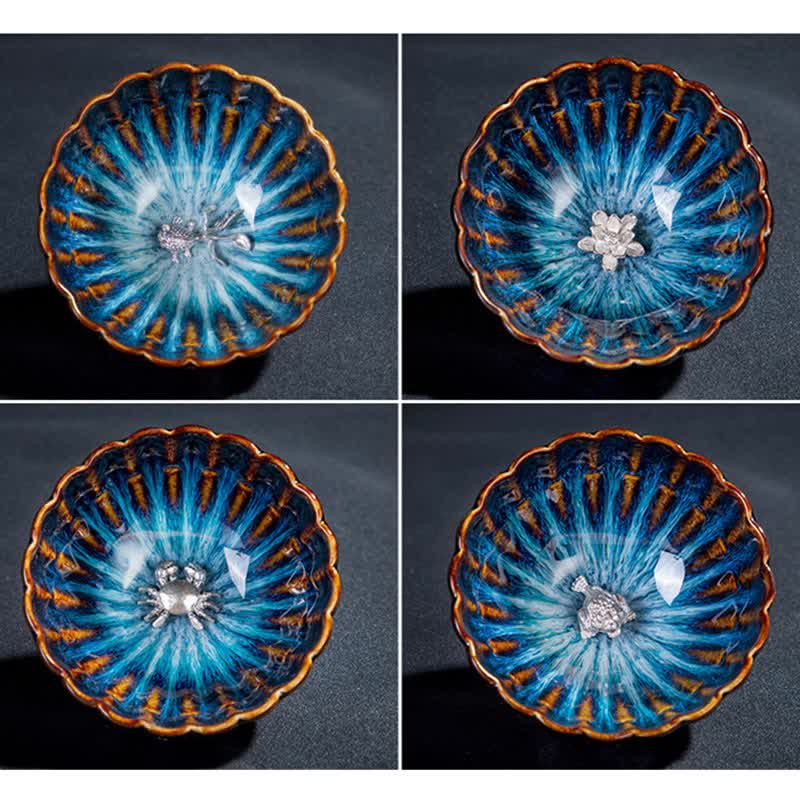 Tasse à thé en céramique Lotus Dragon de 130 ml avec incrustations de bon augure