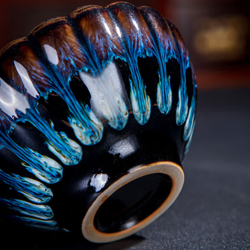 Tasse à thé en céramique Lotus Dragon de 130 ml avec incrustations de bon augure