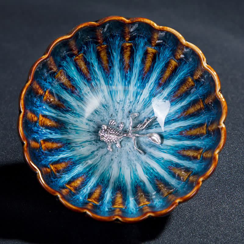 Tasse à thé en céramique Lotus Dragon de 130 ml avec incrustations de bon augure