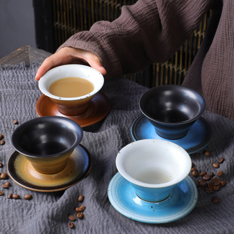 Ceramic Planet Design Coffee Mug with Saucer - Rough Pottery