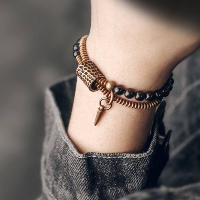 Unisex Rainbow Obsidian Copper Inner Peace Bracelet 6mm