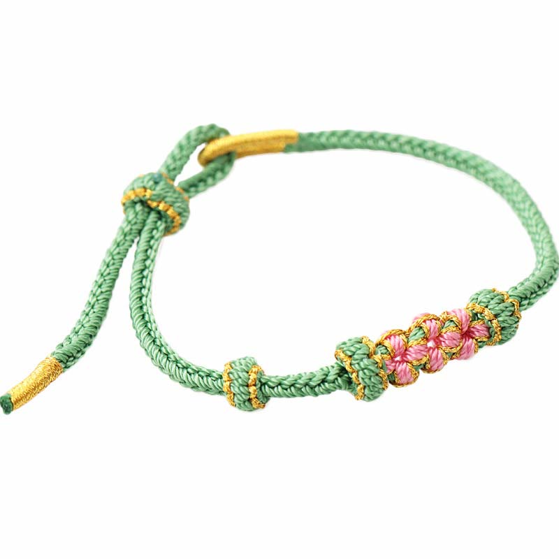 Adjustable Red String Bracelet with Peach Blossom Luck Symbol