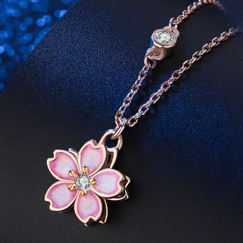 925 Sterling Silver Cherry Blossom Protection Necklace