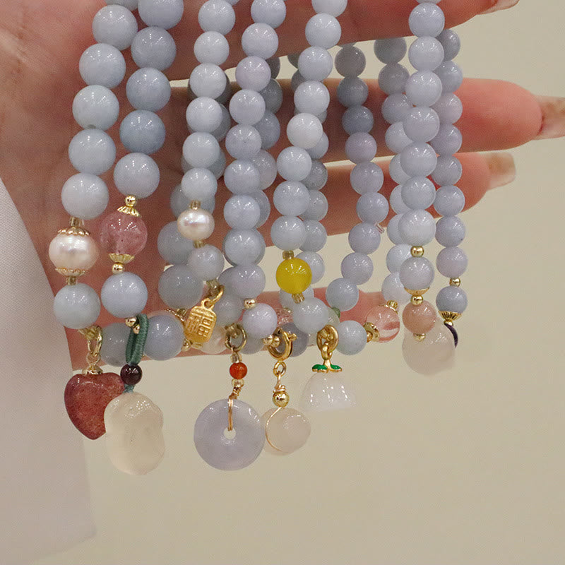 Aquamarine Chalcedony Serenity Charm Bracelet for Meditation