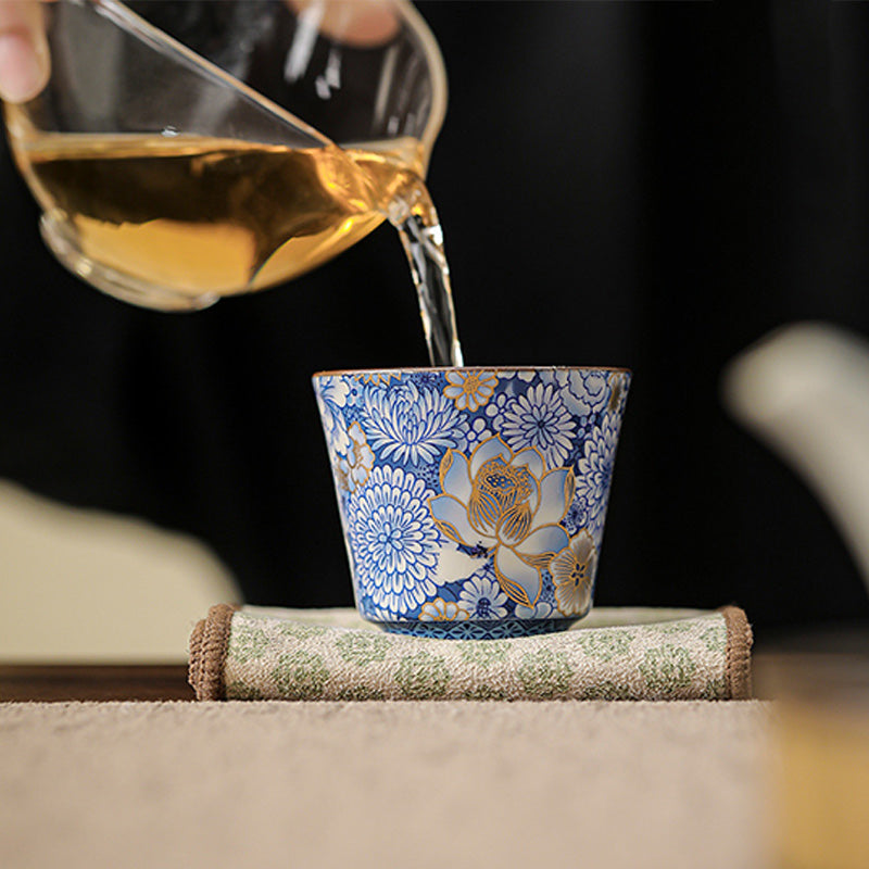 Ceramic Lotus Chrysanthemum Tea Cup Set with Teapot 140ml