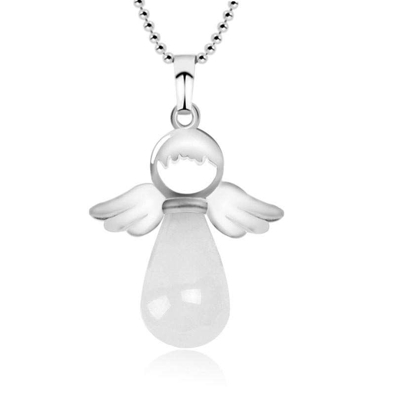 Natural Crystal Luck Necklace with Angel Wings Pendant