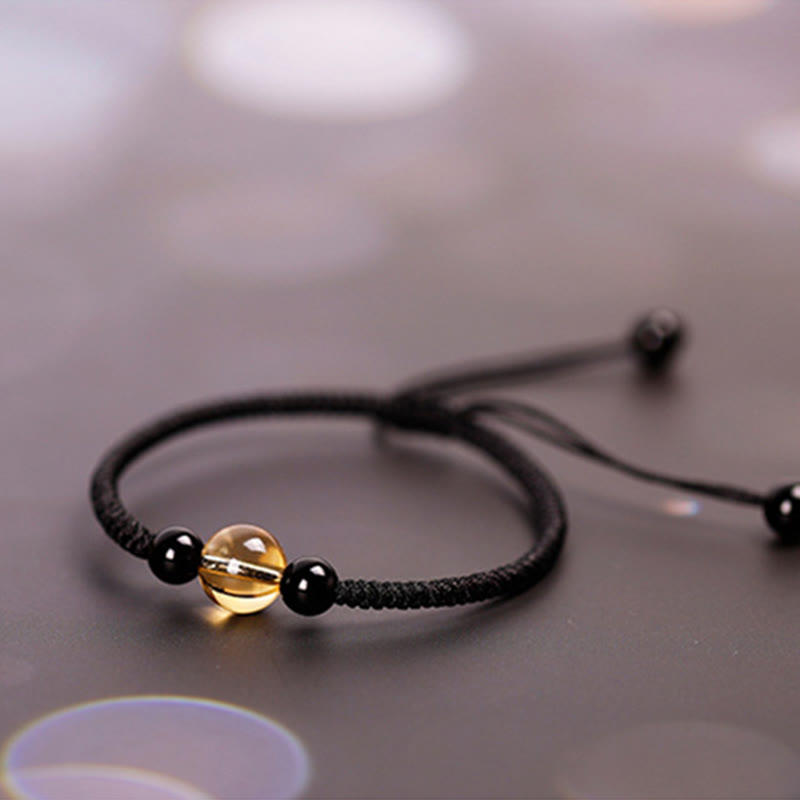 Bracelet de protection King Kong en obsidienne noire et citrine de 14 à 16 cm