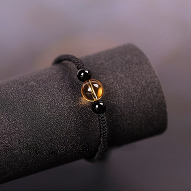 Bracelet de protection King Kong en obsidienne noire et citrine de 14 à 16 cm