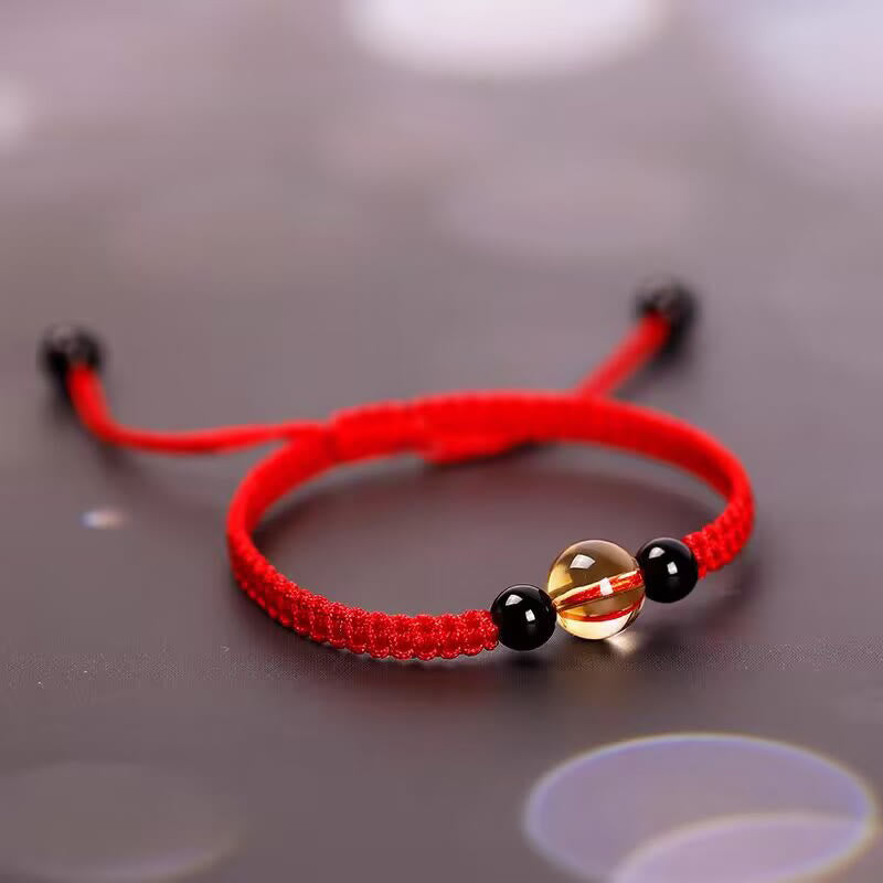 Bracelet de protection King Kong en obsidienne noire et citrine de 14 à 16 cm