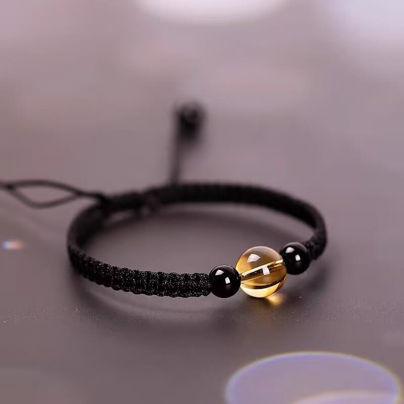 Bracelet de protection King Kong en obsidienne noire et citrine de 14 à 16 cm