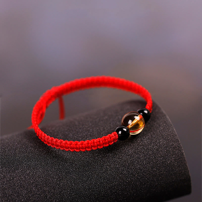 Bracelet de protection King Kong en obsidienne noire et citrine de 14 à 16 cm