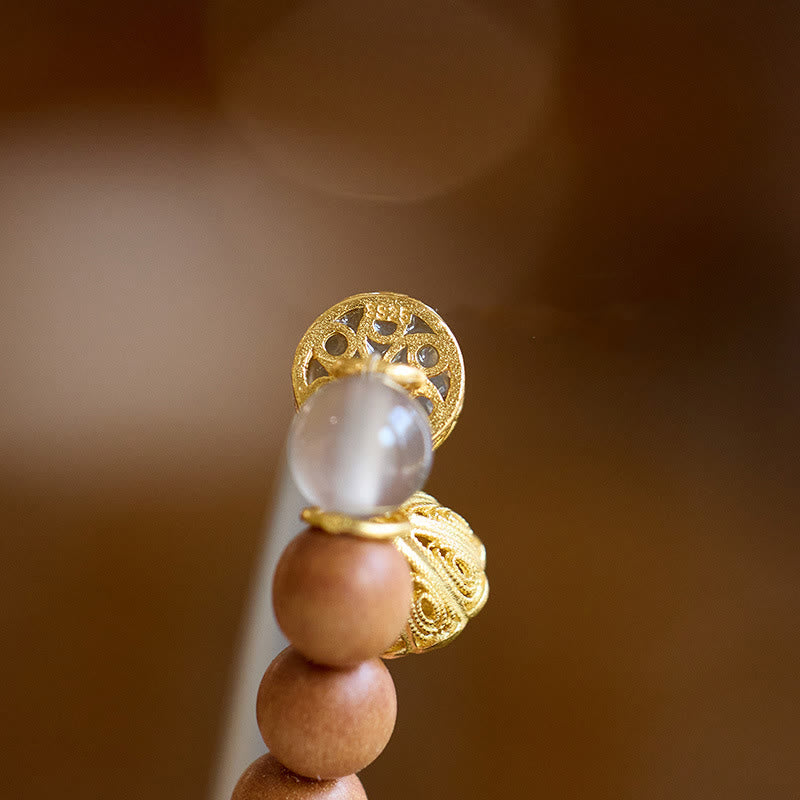 Bracelet manchette en agate grise, bois de santal et calcédoine, 14-16 cm, pour le calme