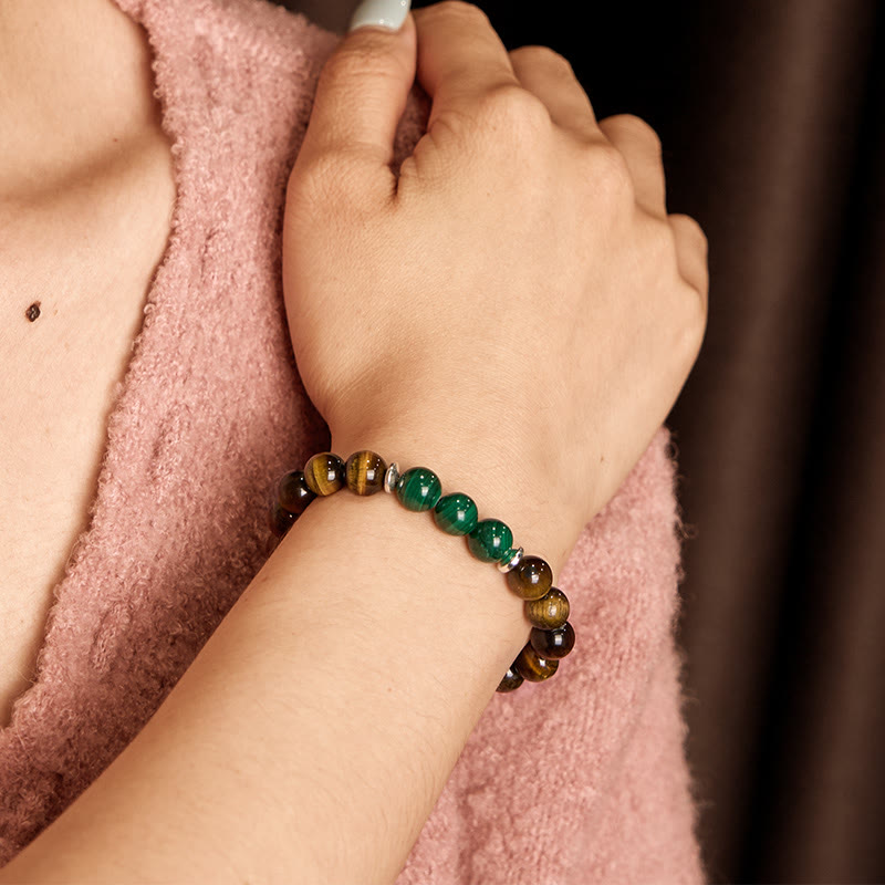 Bracelet courage en œil de tigre vert 14-16 cm pour la force et la confiance