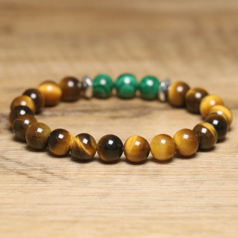 Bracelet courage en œil de tigre vert 14-16 cm pour la force et la confiance