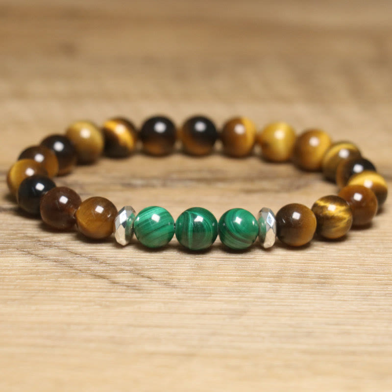 Bracelet courage en œil de tigre vert 14-16 cm pour la force et la confiance