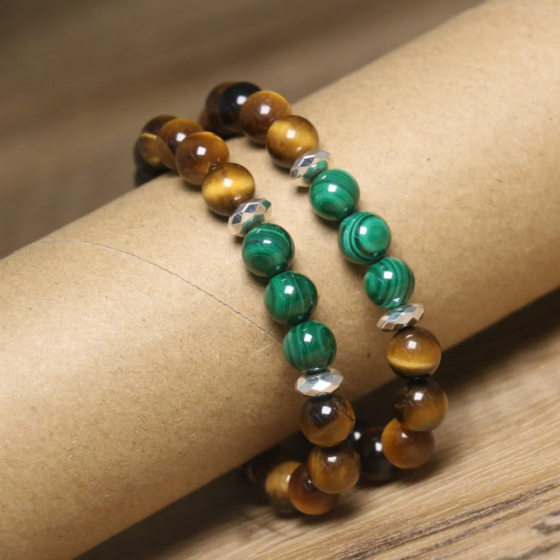 Bracelet courage en œil de tigre vert 14-16 cm pour la force et la confiance