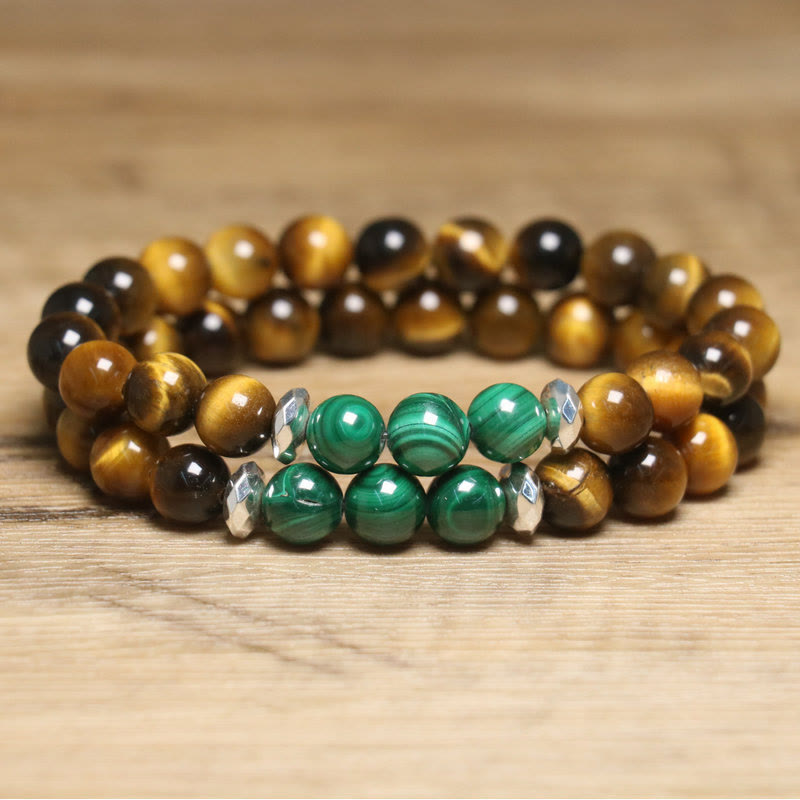 Bracelet courage en œil de tigre vert 14-16 cm pour la force et la confiance