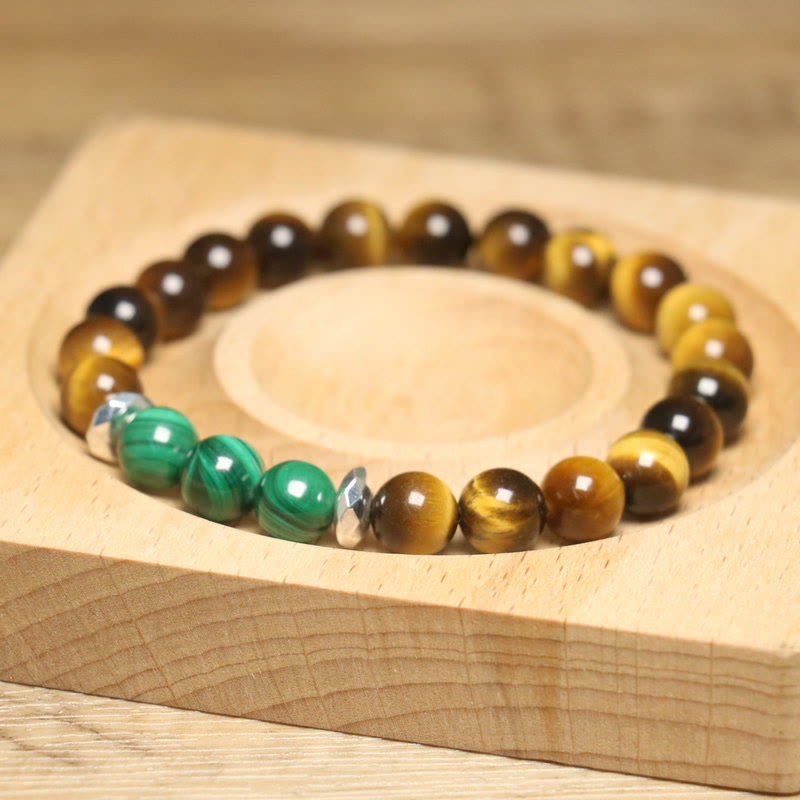 Bracelet courage en œil de tigre vert 14-16 cm pour la force et la confiance