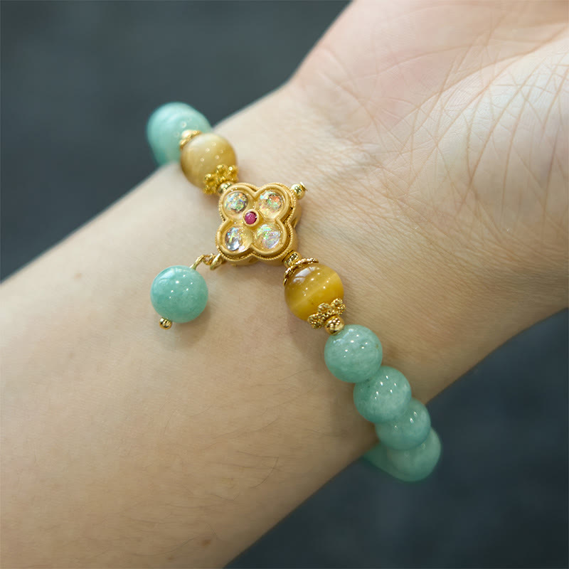 Bracelet de prospérité en jade jaune œil de tigre 14-16 cm
