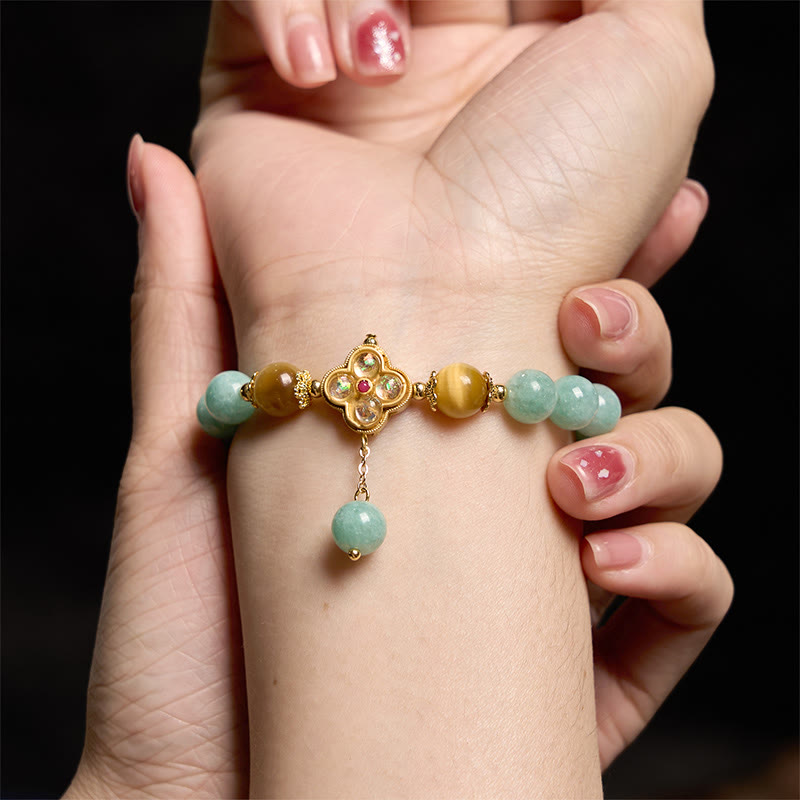 Bracelet de prospérité en jade jaune œil de tigre 14-16 cm