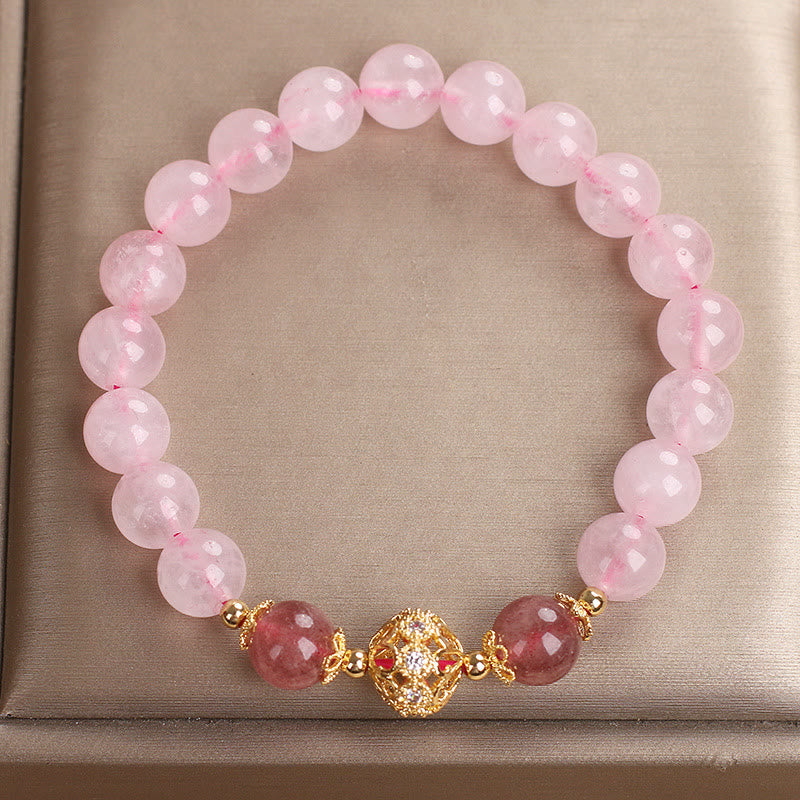 Bracelet Love en cristal rose et quartz fraise 14-16 cm