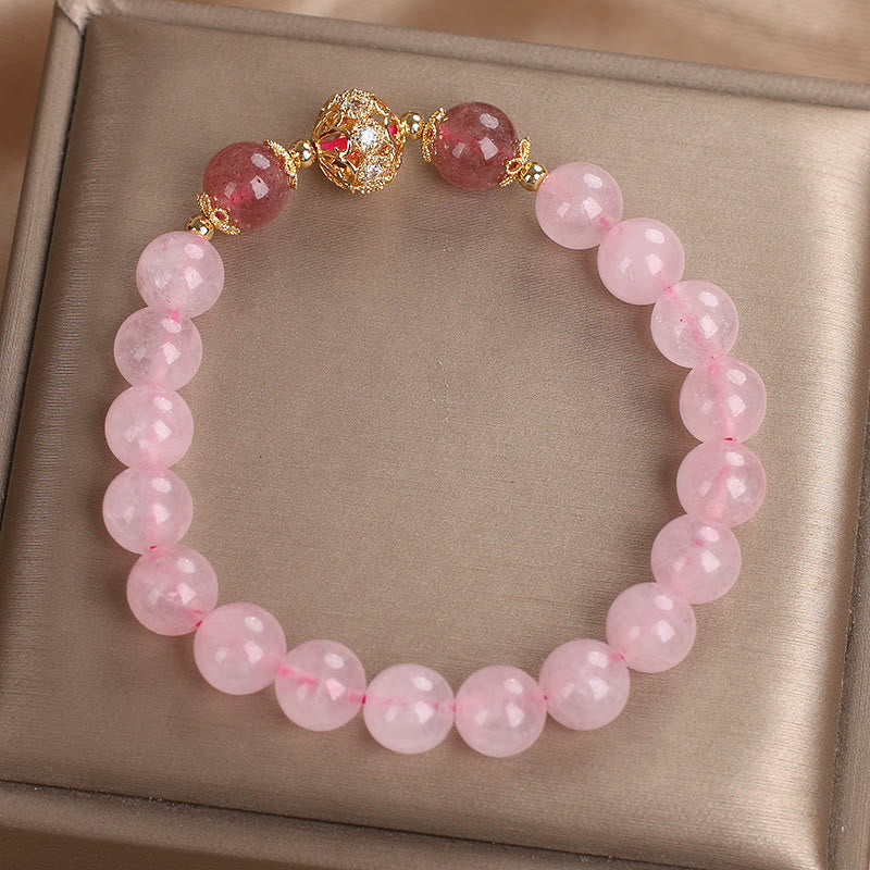 Bracelet Love en cristal rose et quartz fraise 14-16 cm