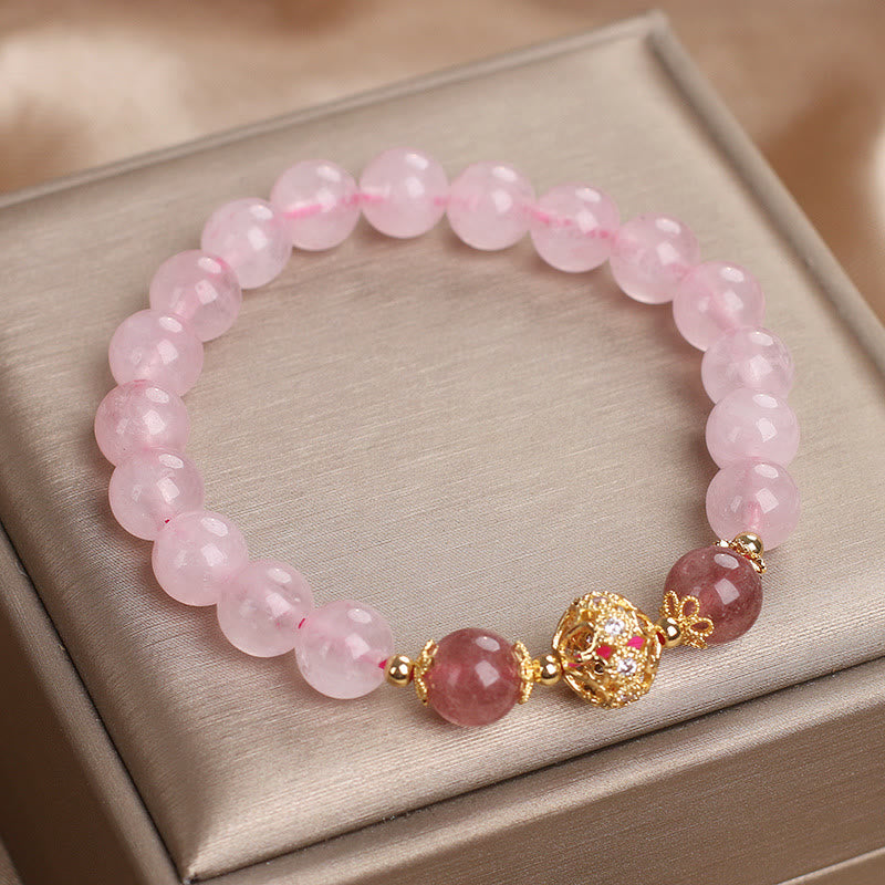 Bracelet Love en cristal rose et quartz fraise 14-16 cm
