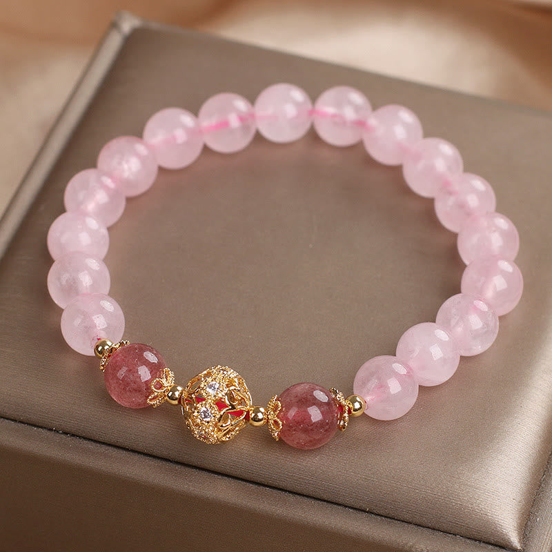 Bracelet Love en cristal rose et quartz fraise 14-16 cm
