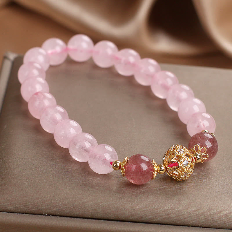 Bracelet Love en cristal rose et quartz fraise 14-16 cm